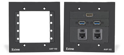 Bare wall and furniture mountable frames ready to accommodate connection modules.Components